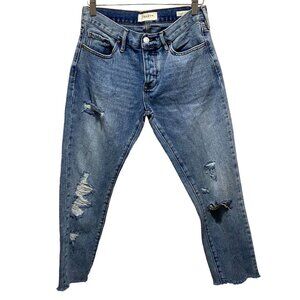 PacSun Women's Blue Distressed Raw Hem Girlfriend Jeans Medium Wash Size 26
